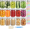 Glass Mason Jars 16 oz with Airtight Lids and Bands - 15 Pack Regular Mouth Pint Canning Jars for Pickling, Meal Prep, Overnight Oats, Dry Food & DIY Crafts - Includes 24 Stickers & Brush