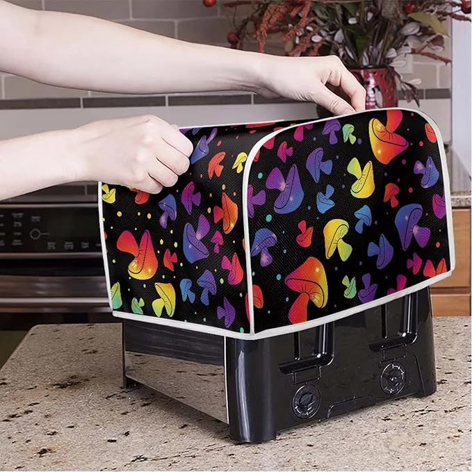 JEOCODY Colorful Mushroom Toaster Fabric Quilted 2 Slice Toaster Appliance Dust-proof Cover for Kitchen Small Appliance Dust Cover and Fingerprint Protection