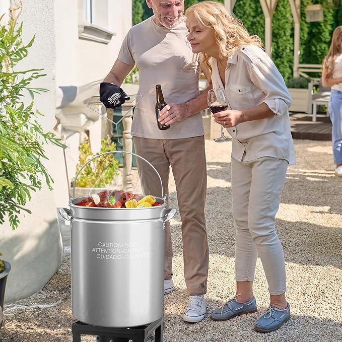 ROVSUN 62-Quart Stainless Steel Turkey Fryer & Seafood Boil Pot with Basket, Lid & Hook, Large Stock Pot for Outdoor Cooking of Turkey, Crawfish, Crab, Lobster & Shrimp