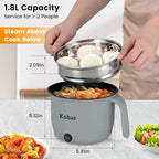 Hot Pot Electric With Steamer,Rapid Ramen Cooker,1.8L Mini Portable Self Heating Electric Pot For Cooking Noodles Steak Pasta,Shabu Shabu Hotpot Pot Electric Dorm Lazy Pot,Non-Stick Gray