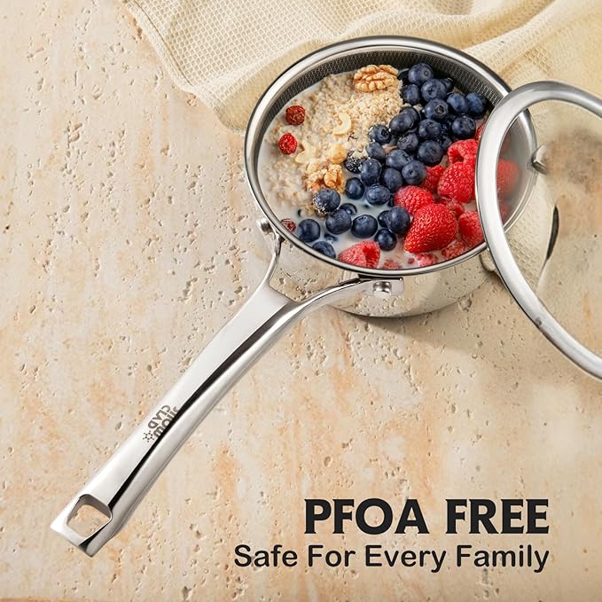 Sauce pan with lid,2.5 Quart Hybrid Nonstick Sauce pans set, Stainless Steel cookware,non stick Pots PFOA Free,Works on Induction,Ceramic and Gas Cooktops