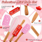 Fuutreo Valentines Holiday Mini Bake Set with Mini Spatula, Whisk and Rolling Pin, Sweetheart Pattern, Heat Resistant, Valentine Sweet Gift Bake Set for Baking Cooking Sauteing Mixing Serving Stirring