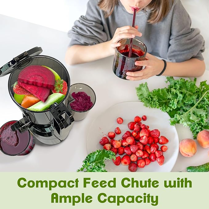 Cold Press Juicer Machines,Fretta Nifty Slow Masticating Juicer Machines with PCTG Material from the USA,Fit Whole Fruits & Vegetables-Easy to Clean,High Juice Yield,BPA Free (Ink-black)