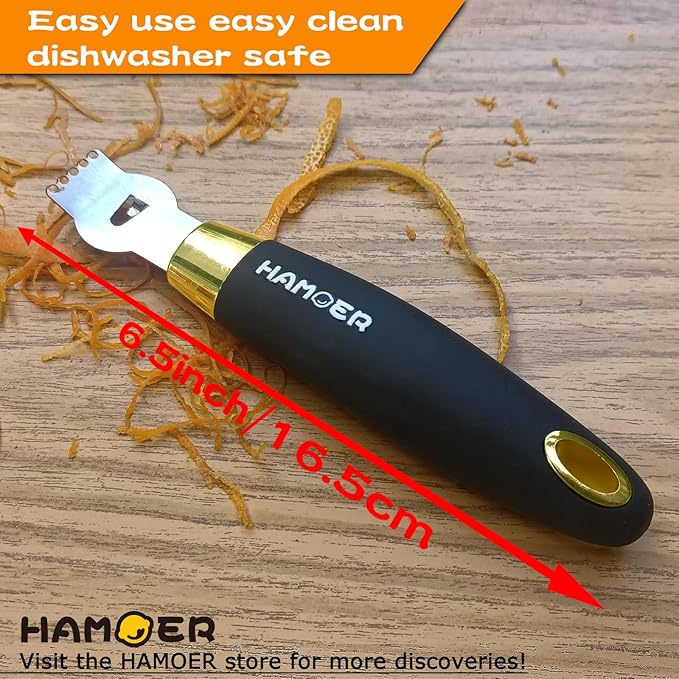 Lemon Zester Tool with Channel Knife Citrus Twist Making Tool Ergonomic Curved Handle Gold-Black