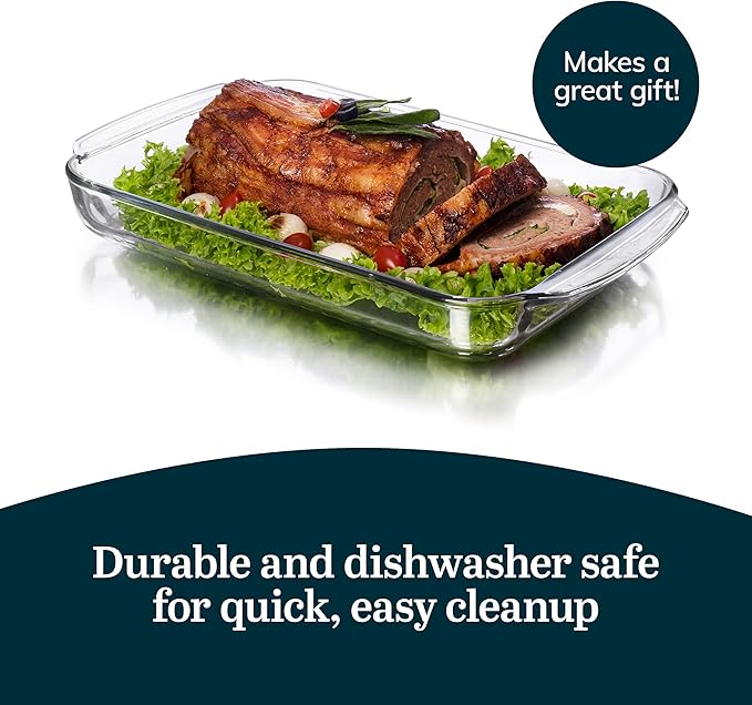 Libbey Baker's Basics 3-Piece Rectangular Glass Casserole Baking Dish Set, Clear, 2 Qt, 2.7 Qt, 3.4 Qt, Transparent, Stackable, Dishwasher Safe