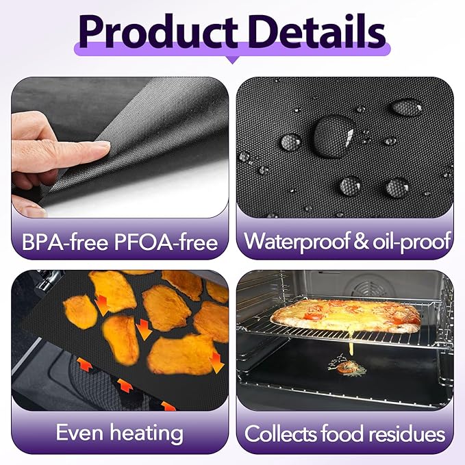 8 PCS Toaster Oven Liner for Nuwave Bravo Air Fryer Toaster Smart Oven, Reusable Teflon Liner, Air Fryer Accessories for Nuwave 12-in-1 30-QT XL Capacity Countertop Convection Oven