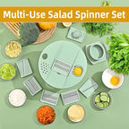 Large Capacity Green Salad Spinner, 4.24 Quart Lettuce Spinner with Dual Drainage, Efficient Salad Dryer for Quick Washing, Spinning & Draining Greens, Fruits, Veggies-with Shredding Blade