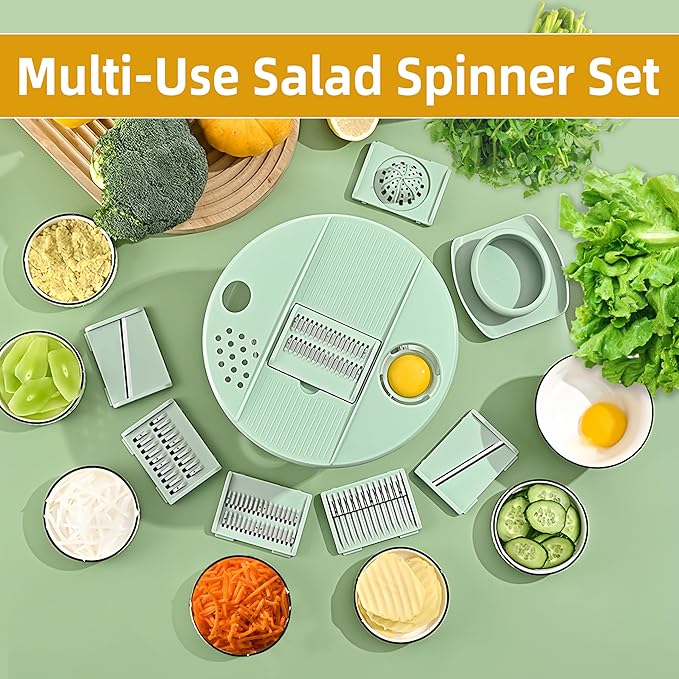 Large Capacity Green Salad Spinner, 4.24 Quart Lettuce Spinner with Dual Drainage, Efficient Salad Dryer for Quick Washing, Spinning & Draining Greens, Fruits, Veggies-with Shredding Blade