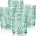 abrwyy Glassware set of 4, Vintage Drinking Glasses, 10oz Heavy Duty Glass Cups, Colored Glassware Set, Embossed Glasses Set for Party Wedding Home Office Glassesware Gift