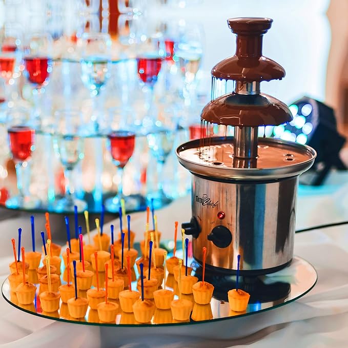 Total Chef 3 Tier Chocolate Fountain - Electric Fondue Machine, 1.5 lbs Capacity, Melts Hot Dark Dipping Chocolate for Party, Wedding & Events, Stainless Steel