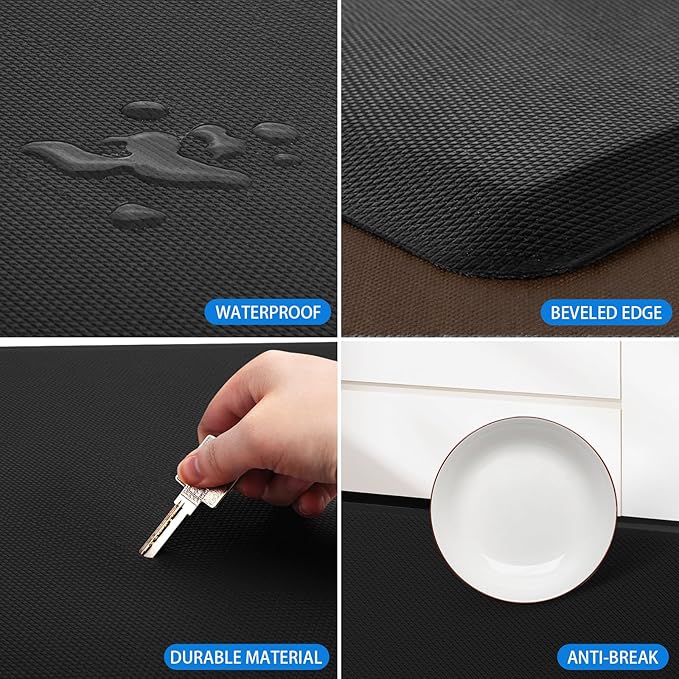HappyTrends Kitchen Mat Cushioned Anti-Fatigue Rug Non-Slip Kitchen Rugs Stain Resistant Ergonomic Comfort Mat for Floor, Office, Sink, Laundry (17.3"x 28", Black)