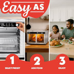 Gourmia French Door Air Fryer Oven - 37 Qt Large Capacity Convection Toaster Oven, FryForce 360°, Digital Display, 12 Cooking Presets, Dehydrate, Fits 13” Pizza, Dishwasher-Safe, Stainless Steel