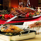 Thanksgiving Turkey & Roast Lifters, Stainless Steel Roaster Forks, Transfer Chicken or Ham Poultry Lifters Easily, Four Needle Meat Fork, Set of 2