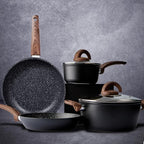 Vkoocy Pots and Pans Set Non Stick, Ceramic Cookware Set with Granite Pattern Kitchen Cooking Sets Induction Pot and Pan w/Frying Pans, Saucepans, Casserole, Non-Toxic, PTFE/PFOA/PFOS-Free, Black