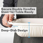 Artena Baking Dish 2.3 Quarts, Casserole Dishes For Oven, Baking Pan With Handles, Lasagna Pan Deep, Large Casserole Dish, Rectangular Ceramic Bakeware, White (Baking Dish With Lids)