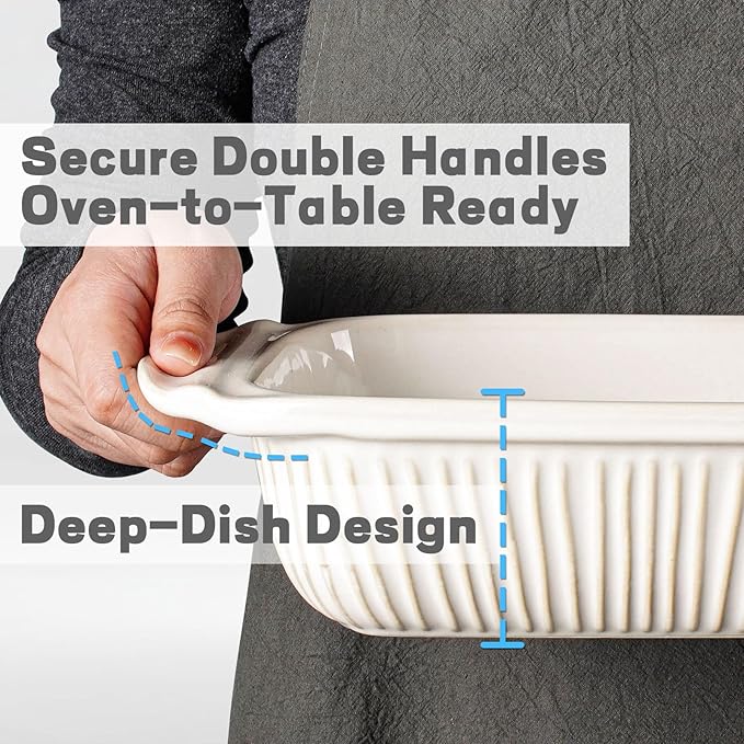 Artena Baking Dish 2.3 Quarts, Casserole Dishes For Oven, Baking Pan With Handles, Lasagna Pan Deep, Large Casserole Dish, Rectangular Ceramic Bakeware, White (Baking Dish With Rack)