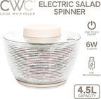 COOK WITH COLOR Electric Salad Spinner, Round 4.5L Capacity – Fast Drying & Easy Spin for Fresh Greens, Cream