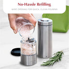 Electric Salt and Pepper Grinder - Battery Operated Stainless Steel Pepper Mill with Light - Automatic One Handed Operation - Electronic Adjustable Shaker - Ceramic Grinder
