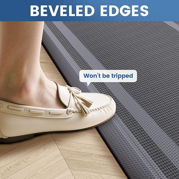 KitchenClouds [2 PCS] Kitchen Rugs Cushioned Anti-Fatigue Kitchen Mats for Floor Waterproof Kitchen Rug Set Non-Slip Comfort Standing Mat for Office, Sink, Laundry 20"×30"+20"×60", Grey