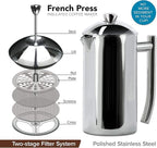 Frieling Double-Walled Stainless-Steel French Press Coffee Maker, Polished, 23 Ounces