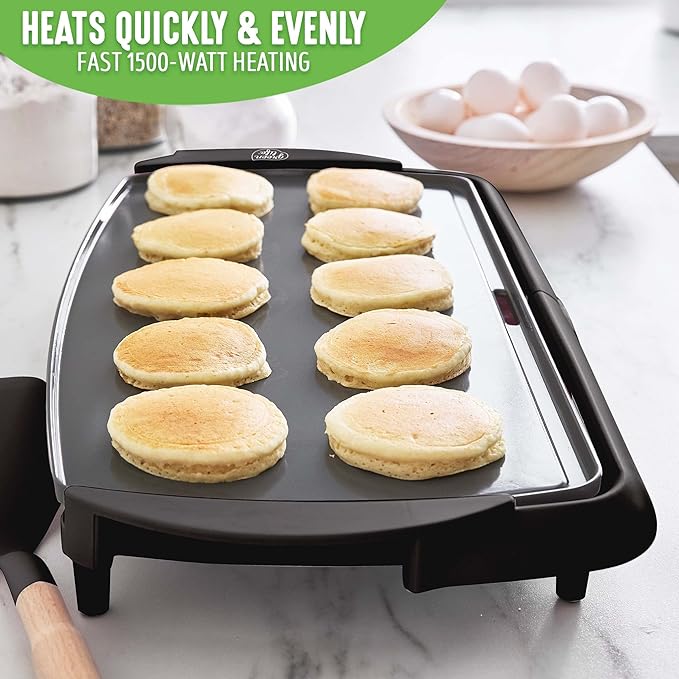 GreenLife 20” Extra Large Electric Griddle, Non-Toxic PFAS & PFOA-Free Ceramic Nonstick, Temperature Control, Quick Even Heating, Removable Drip Tray, Pancakes, Eggs, Sausage, Easy Clean, Black