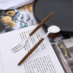 6-Piece Dessert Forks Set, Stainless Steel Mini Fruit Forks Set, Silver Mirror Polished Cake Forks for Wedding Home Party Restaurant, Round Wooden Effect Handle, 6.18inch, Dishwasher Safe