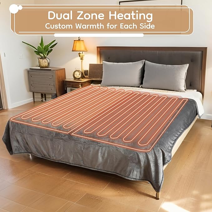 Electric Heated Blanket King Size - 90"x100", Soft Flannel Heating Blanket, 10 Heating Levels, 1-12 H Auto Shut Off, Breathable Warm and Washable for Bed, Light Grey