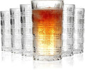 Crystal Highball Glasses Set Of 6-14 Ounce Clear Tom Collins Glasses - Textured Designer Glassware For Whiskey,Drinks, Water, Beer, Soda