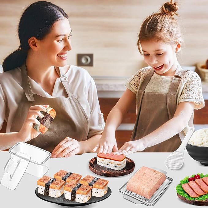 Musubi Press Mold Kit, 2 Pack Clear Musubi Maker with Stainless Steel 304 Luncheon Meat Slicer for SPAM (Clear)