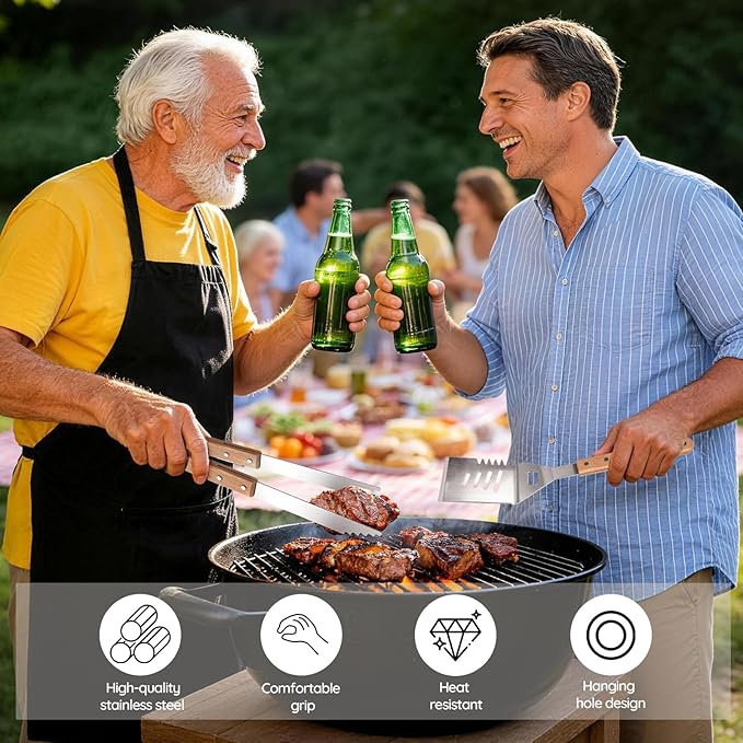 18Pcs BBQ Grill Tools Set, Heavy Duty Stainless Steel Grill Utensils Set with Carry Bag, Complete Barbecue Tool Kit for Outdoor Camping Backyard, Perfect Grilling Gift for Men Dad