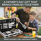 Kaluns Grilling Accessories, Dad Gifts for Fathers Day, Mothers Day Grilling Gifts, Heavy Duty Stainless Steel BBQ Tool Set for Outdoor Grill with Aluminum Case and Apron, Birthday Gifts for Men