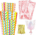Coitak 100 PCS Cotton Candy Sticks, 100 PCS Cotton Candy Bags with Ties, 13.77 Inch Cotton Candy Sticks Random Colorful Cotton Candy Supplies Paper Straws for Candy Making