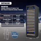 ORYMUSE 200 Bottle Upgrade Wine Cooler Refrigerator - 24 Inch Large Capacity Wine Fridge Built-In Freestanding, with Quiet Compressor, Professional Temperature Control & Wine Cellar - Black