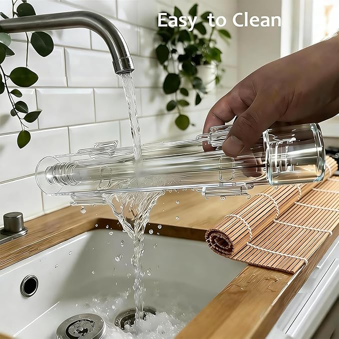 Sushi Making Kit – Clear Sushi Bazooka Roller & Bamboo Sushi Rolling Mat, Easy DIY Sushi Maker Tool Set for Beginners, Homemade Sushi Rolls for Kitchen & Party (Clear)