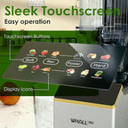 Cold Press Juicer, Touchscreen Juicer Machines with Wide Feed Chute, Stainless Steel Masticating Juicers Easy to Clean, Ergonomic Operational Panel Design, High Juice Yield, Steel