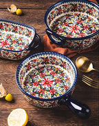 Red Daisy Flower Vintage Style Ceramic Bakeware Casserole Dish Baking Pan Lasagna Pans Baking Dish with Handles for Oven/Cooking/Kitchen-1 PCS-20 OZ