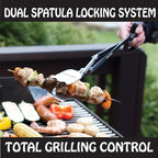 3-in-1 Barbecue Tool 21-inch by BBQ Croc - Extra Light and Xtra Long Tongs, Spatula and Grill Scraper (Black)