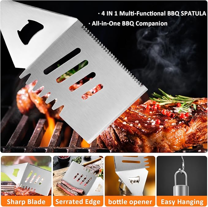 18-Piece BBQ Grill Accessories Set | Ultimate Grilling Tools for Men - Heavy Duty Stainless Steel BBQ Utensils Kit with Aluminum Case & Grill Brush for Dad (18pcs)