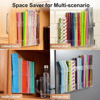9.5” Large Acrylic Straw Holder for Cabinet Door, Reusable Adjustable Two-Part Straws Organizer with Ultra Sticky Adhesive Strips, 2026 Straw Storage for Kitchen Cupboard (Transparent)