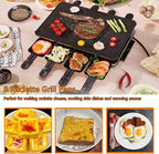 Indoor Grill Table Smokeless Portable Griddle Raclette Grill Nonstick with 8 Cheese Maker Pans Temperature Control & Dishwasher Safe 1300W Ideal for Parties and Family Fun