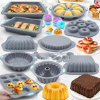 To encounter 51 Piece Silicone Baking Pan Set, Non-Stick Bakeware Set with Baking Pans, Reusable Donut Mold, Food-Grade Silicone Molds for Cakes, Cookies, Muffins, Bread, Light Grey
