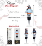 Cheers Penguin Glass Wine Stopper – Elegant Vacuum Seal Reusable Nautical Ocean Life Wine Bottle Stopper – Airtight Leak Proof Bottle Topper Cork Plug, Cute Home Decor & Bar Tool Accessory Gift