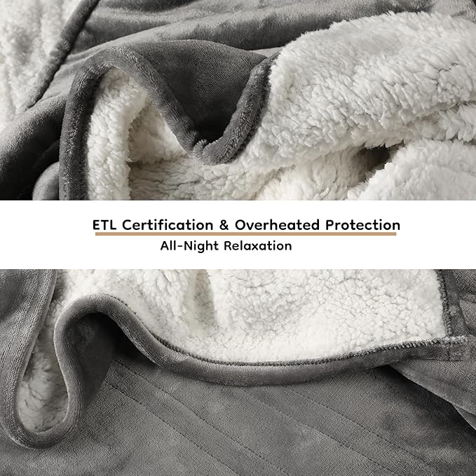 Electric Heated Blanket Full Size - 72"x84", Soft Flannel Heating Blanket, 10 Heating Levels, 1-12 H Auto Shut Off, Breathable Warm and Washable for Bed, Light Grey