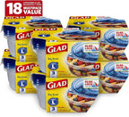 Glad GladWare Big Bowl Food Storage Containers with Lids, Large Round No BPA Plastic Containers for Soups, Salads, and Meal Prep, Lock Tight Seal, Microwave Dishwasher Safe, 48 Oz, 3 Count - 6 Pack