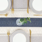 FEXIA Boho Table Runner 90 Inches Long with Tassels Farmhouse Rustic Cream & Blue Macrame for Dining Bedroom Baby Bridal Shower Decor(12x90 Inches)