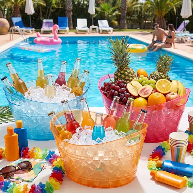 meekoo 6 Pcs Plastic Ice Buckets Bulk with Handles 4.5L Oval Storage Tub Large Capacity Ice Drink Bucket for Easter Summer Party Bar Wine Beer Champagne Beverage Bottle Cooler(4.5 L,Multicolor)