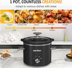 Sunvivi 2 Quart Slow Cooker, Small Slow Cooker with Removable Ceramic Pot, Food Warmer with 3 Heating Settings & Dishwasher Safe Glass Lid, Black