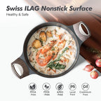 SENSARTE Nonstick Stock Pot with Lid, 2.6+4.5 QT Soup Pot Set Casserole Pot, Healthy Pasta Pot, Large Deep Cooking Pot, Big Sauce Pot Stew Pot, Induction Compatible, PFOA PFOS APEO Free, Black