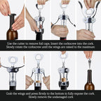 Wine Opener with Stopper, Cutter - Wine Bottle Opener Bundle, Zinc Alloy Wing Corkscrew Heavy Duty, Cork Screw Beer Opener for Bartenders, Multifunctional Bottle Opener for Kitchen, Restaurant, Bar