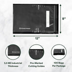 Stash Proof Resealable Zipper Vacuum Seal Bags 8" x 12" (100 Count) 5.5 Mil (Black and Clear) - BPA Free Commerical Grade Food Saver for Storage, Sous Vide, and Meal Prep Sealer Bag